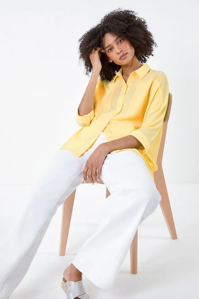 Women Lemon Relaxed Smart Stretch Shirt Roman Tops