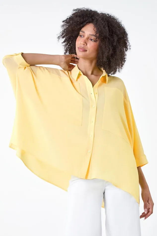 Women Lemon Relaxed Smart Stretch Shirt Roman Tops