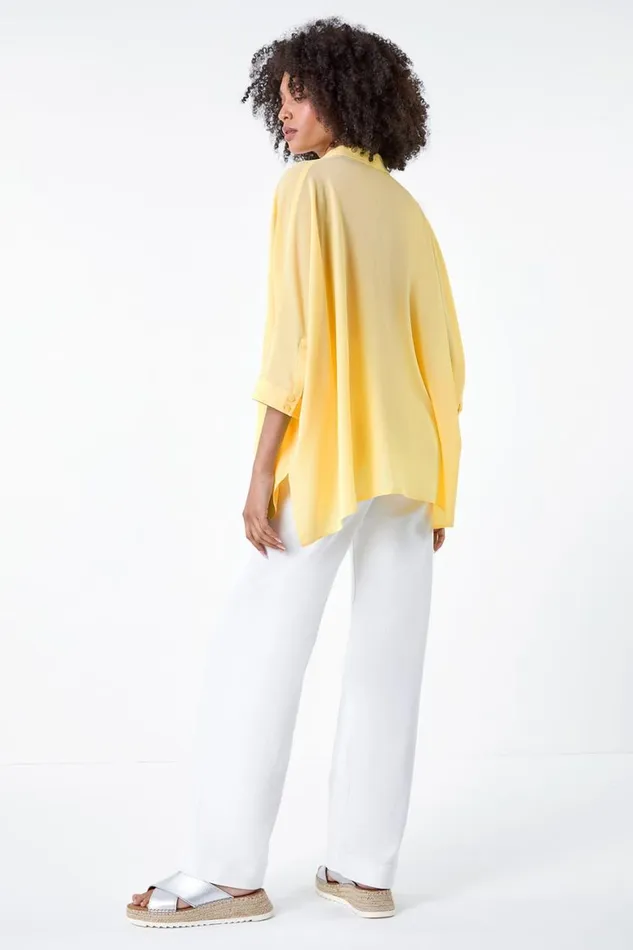 Women Lemon Relaxed Smart Stretch Shirt Roman Tops