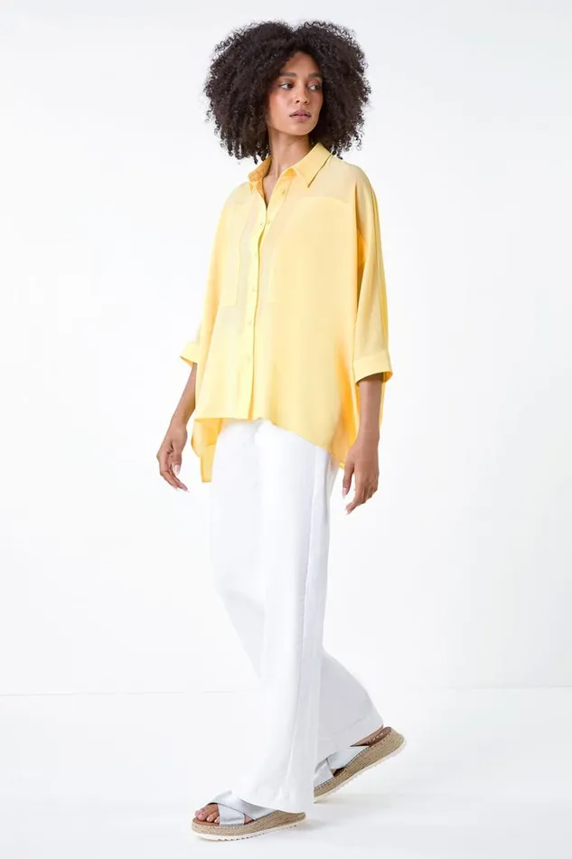 Women Lemon Relaxed Smart Stretch Shirt Roman Tops