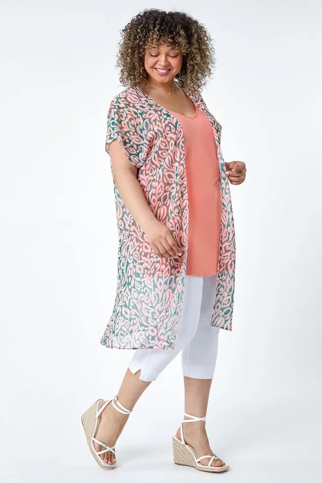 Women Light Pink Curve 2 In 1 Chiffon Overlay Jersey Tunic Top Roman Tops