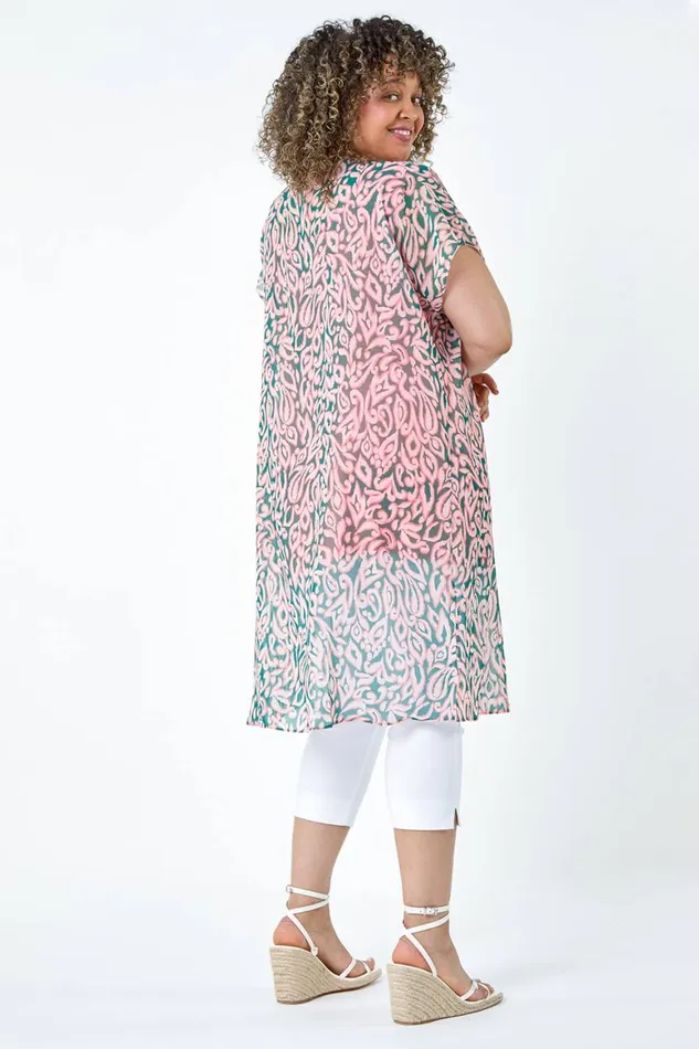 Women Light Pink Curve 2 In 1 Chiffon Overlay Jersey Tunic Top Roman Tops