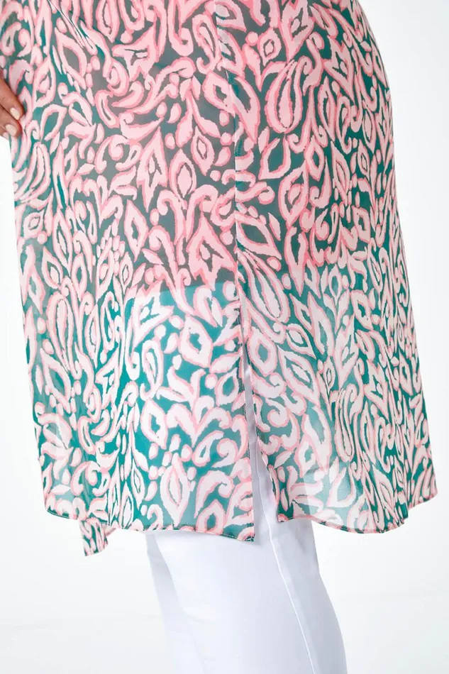 Women Light Pink Curve 2 In 1 Chiffon Overlay Jersey Tunic Top Roman Tops