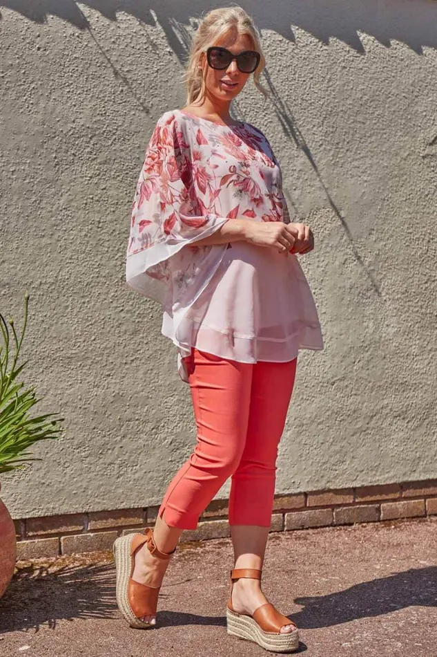 Women Light Pink Sparkle Embellished Floral Chiffon Overlay Top Roman Tops