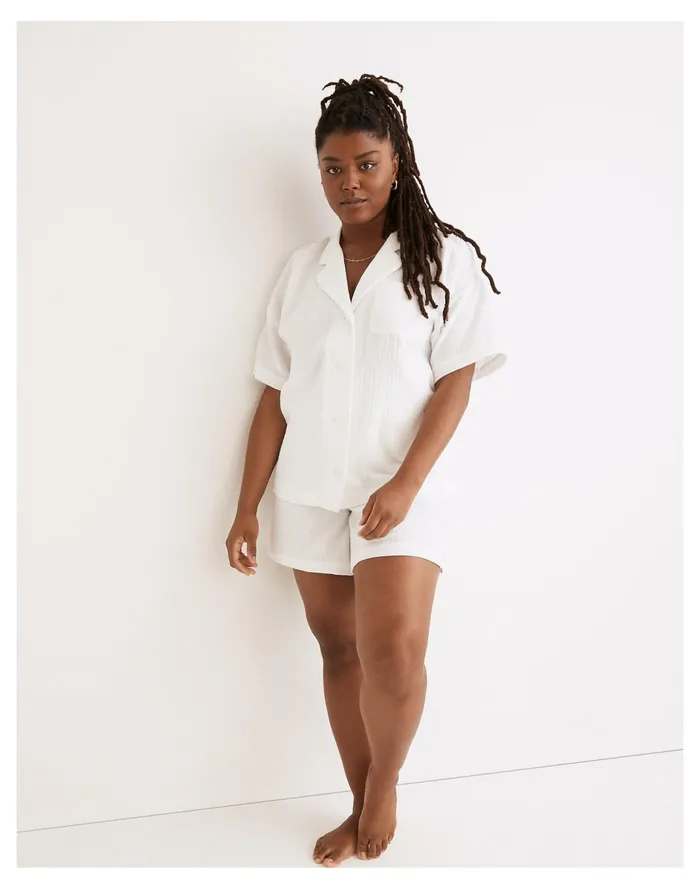 Women Lightestspun Oversized Short Pajama Set Eyelet White Madewell Pajamas