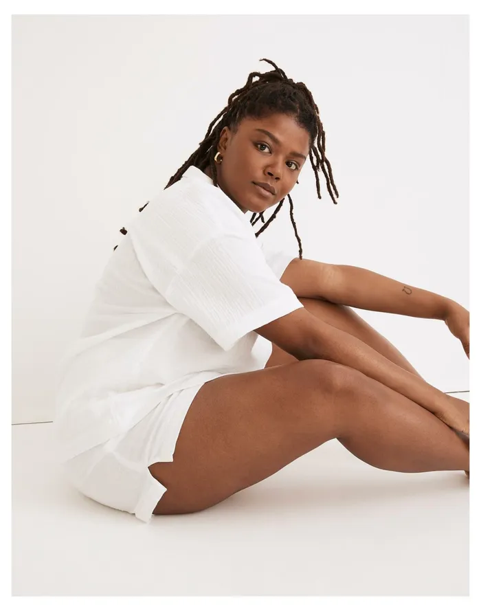 Women Lightestspun Oversized Short Pajama Set Eyelet White Madewell Pajamas Women Lightestspun Oversized Short Pajama Set Eyelet White Madewell Pajamas