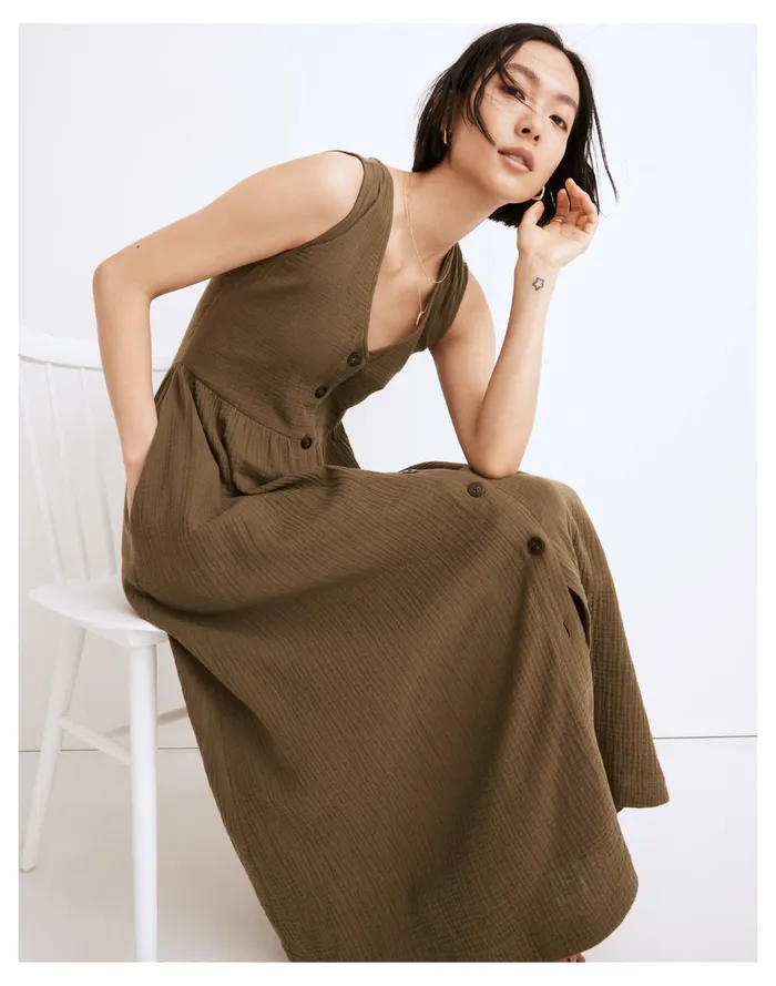 Women Lightspun Button Front Tank Midi Dress Kale Madewell Dresses