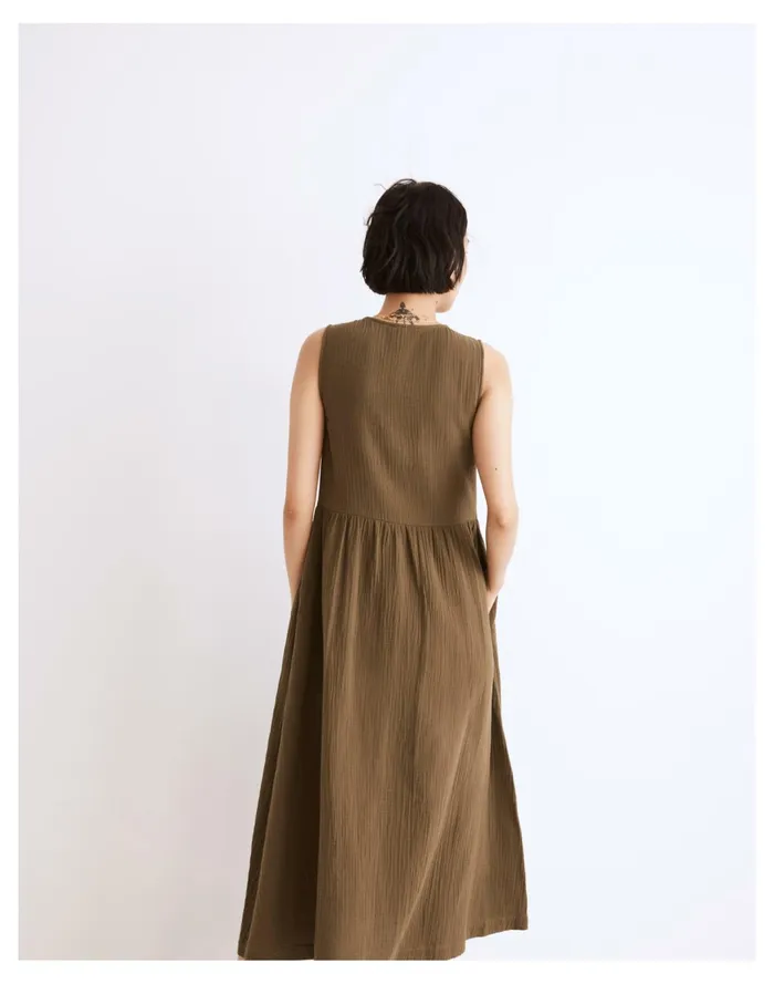 Women Lightspun Button Front Tank Midi Dress Kale Madewell Dresses