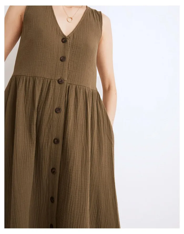 Women Lightspun Button Front Tank Midi Dress Kale Madewell Dresses