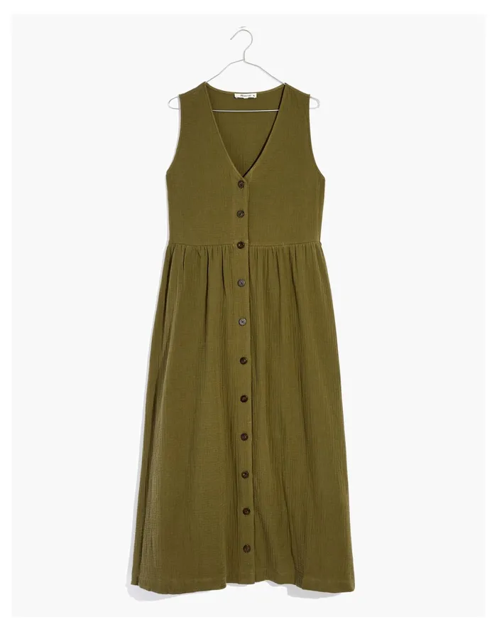 Women Lightspun Button Front Tank Midi Dress Kale Madewell Dresses