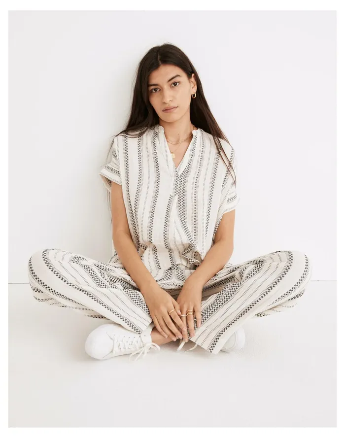 Women Lightspun Lakeline Popover Shirt In Jacquard Stripe Antique Cream Madewell Tops and Shirts Women Lightspun Lakeline Popover Shirt In Jacquard Stripe Antique Cream Madewell Tops and Shirts