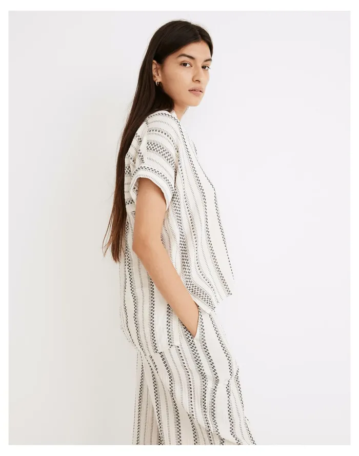 Women Lightspun Lakeline Popover Shirt In Jacquard Stripe Antique Cream Madewell Tops and Shirts Women Lightspun Lakeline Popover Shirt In Jacquard Stripe Antique Cream Madewell Tops and Shirts