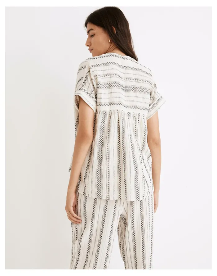 Women Lightspun Lakeline Popover Shirt In Jacquard Stripe Antique Cream Madewell Tops and Shirts Women Lightspun Lakeline Popover Shirt In Jacquard Stripe Antique Cream Madewell Tops and Shirts