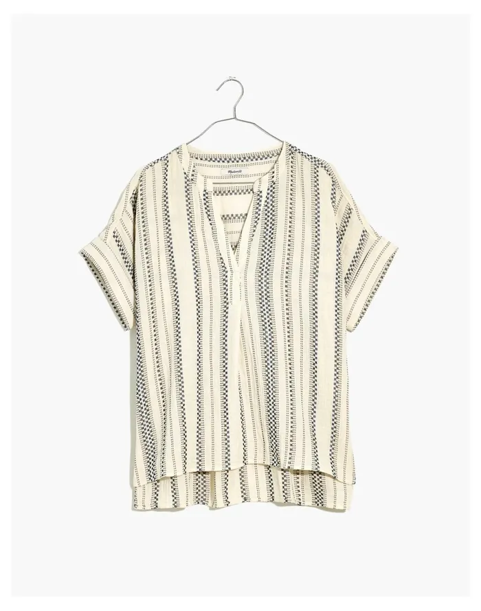 Women Lightspun Lakeline Popover Shirt In Jacquard Stripe Antique Cream Madewell Tops and Shirts Women Lightspun Lakeline Popover Shirt In Jacquard Stripe Antique Cream Madewell Tops and Shirts