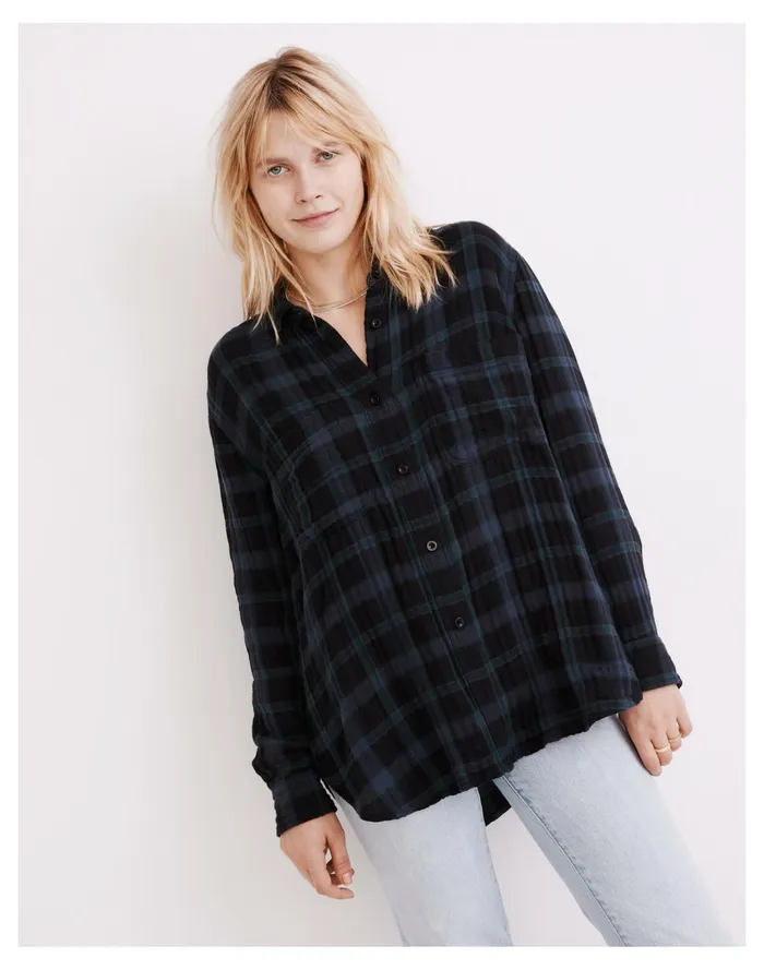 Women Lightspun Oversized Ex Boyfriend Swing Shirt In Heisley Plaid Dark Baltic Madewell Tops and Shirts Women Lightspun Oversized Ex Boyfriend Swing Shirt In Heisley Plaid Dark Baltic Madewell Tops and Shirts
