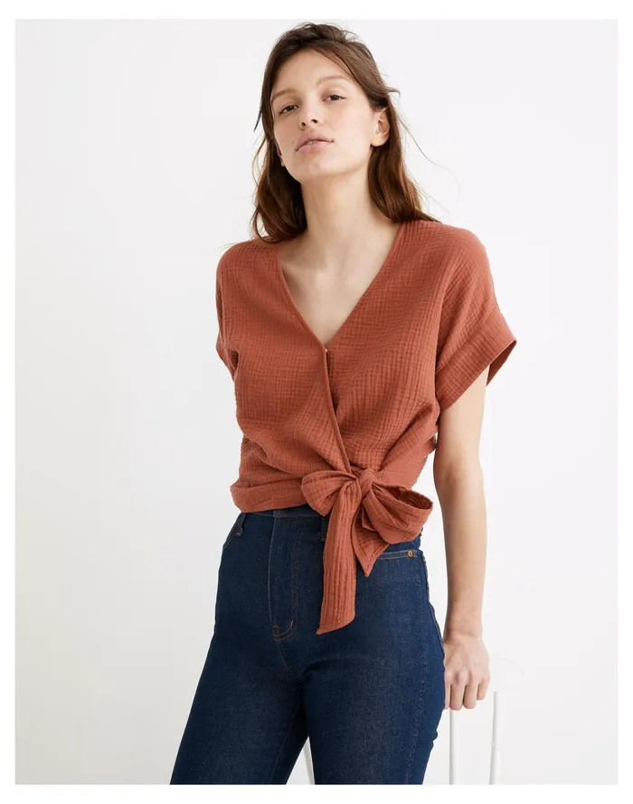 Women Lightspun Wrap Top Weathered Brick Madewell Tops and Shirts