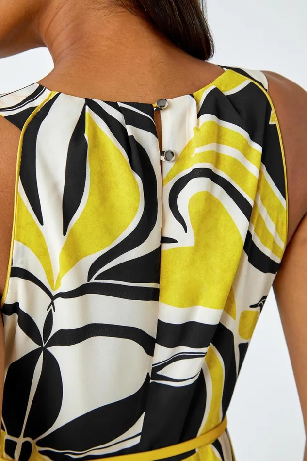 Women Lime Abstract Print Halter Neck Maxi Dress Roman Dresses