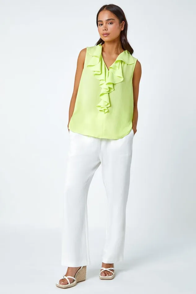 Women Lime Petite Frill Front Vest Top Roman Tops