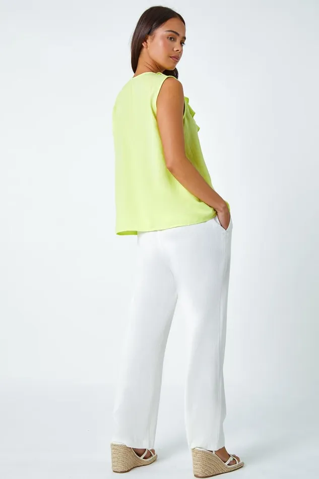 Women Lime Petite Frill Front Vest Top Roman Tops