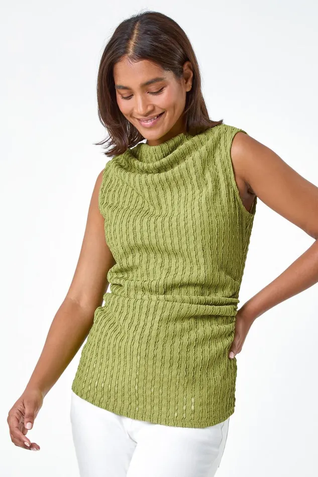 Women Lime Textured Sleeveless Stretch Top Roman Tops