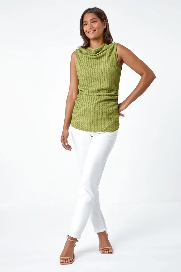Women Lime Textured Sleeveless Stretch Top Roman Tops