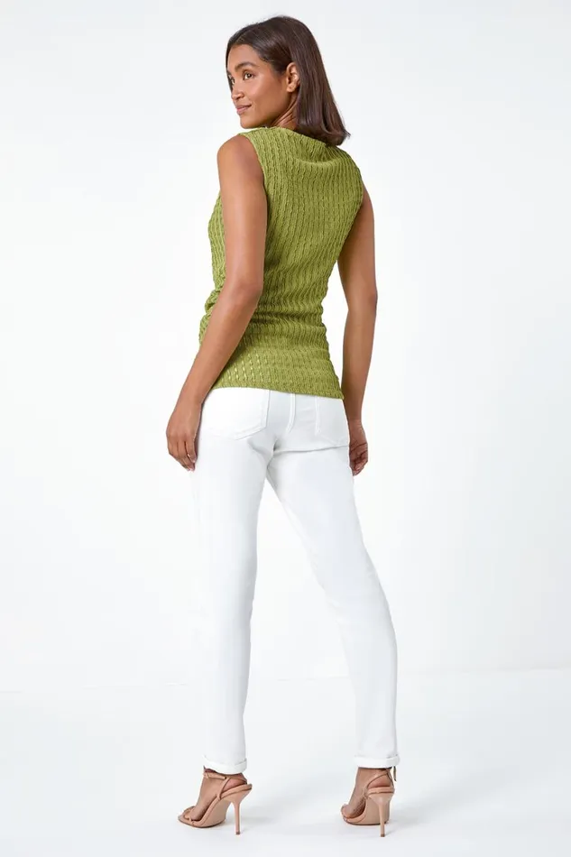 Women Lime Textured Sleeveless Stretch Top Roman Tops