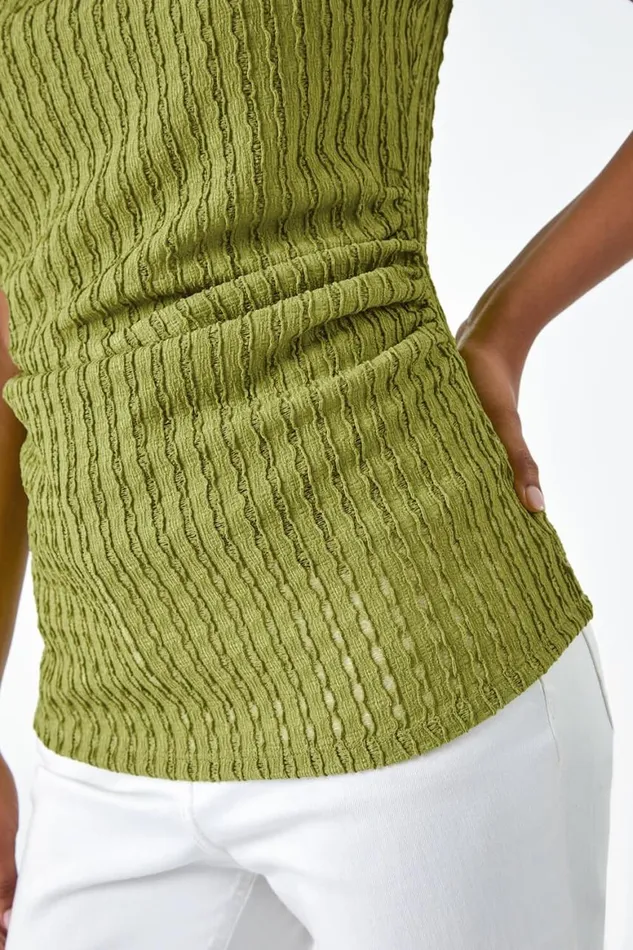Women Lime Textured Sleeveless Stretch Top Roman Tops