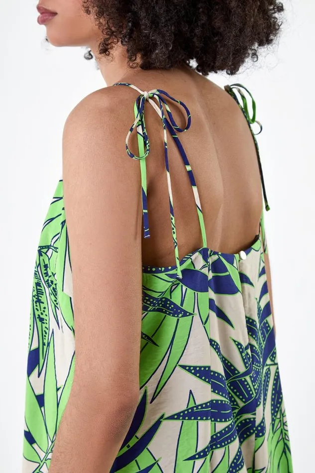 Women Lime Tropical Leaf Cropped Jumpsuit Roman Dresses