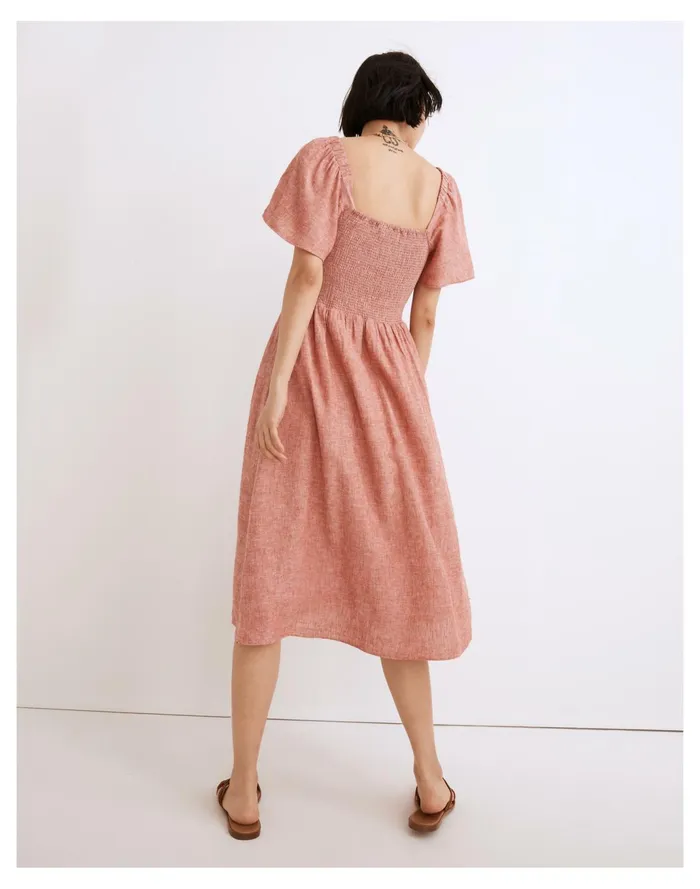 Women Linen Blend Lucie Smocked Midi Dress Fresh Chili Madewell Dresses Women Linen Blend Lucie Smocked Midi Dress Fresh Chili Madewell Dresses