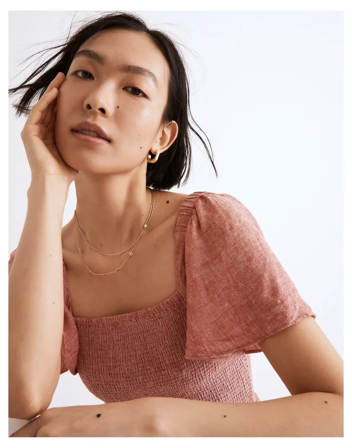 Women Linen Blend Lucie Smocked Midi Dress Fresh Chili Madewell Dresses Women Linen Blend Lucie Smocked Midi Dress Fresh Chili Madewell Dresses