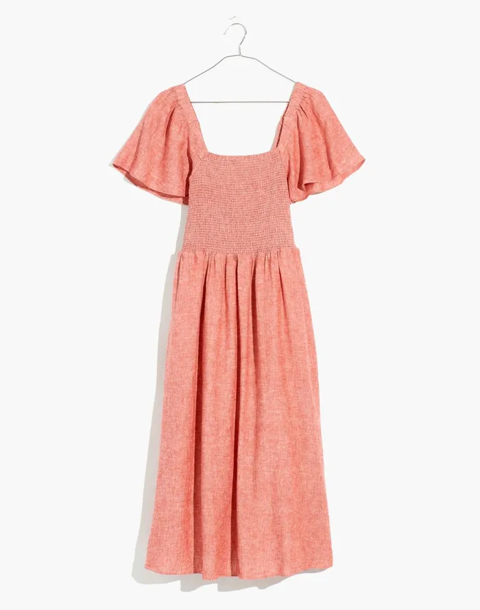 Women Linen Blend Lucie Smocked Midi Dress Fresh Chili Madewell Dresses Women Linen Blend Lucie Smocked Midi Dress Fresh Chili Madewell Dresses