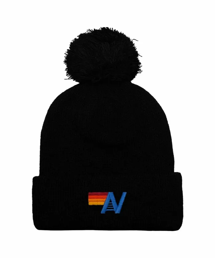 Women LOGO POM RIB BEANIE 8211 BLACK Aviator Nation Beanies