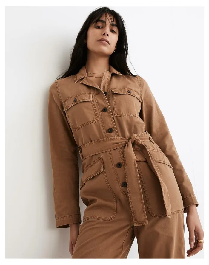 Women Long Sleeve Tie Waist Fatigue Jumpsuit Kraft Brown Madewell Jumpsuits and Overalls Women Long Sleeve Tie Waist Fatigue Jumpsuit Kraft Brown Madewell Jumpsuits and Overalls