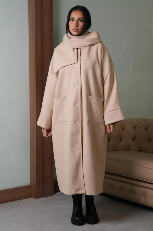 Women Manteau Beige Capuche Avec charpe Intgr Beige Brentiny Paris Jackets