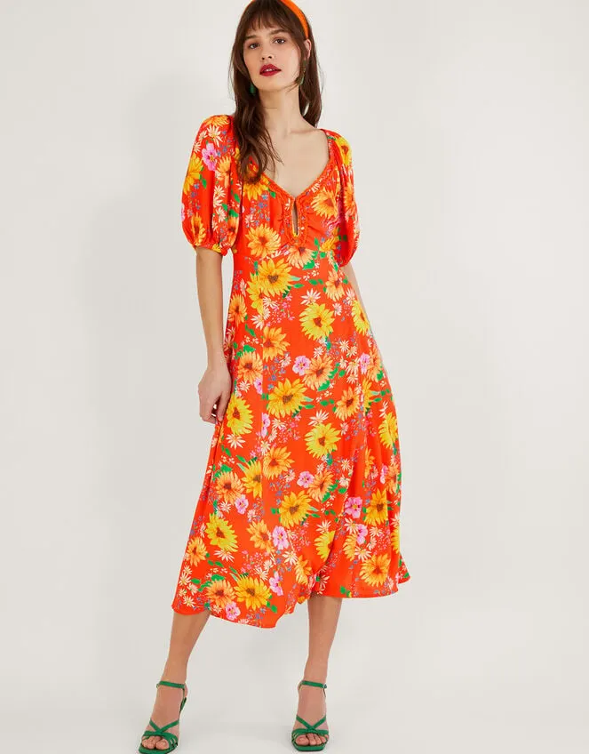 Women Manuela Sunflower Dress In Sustainable Viscose Orange Monsoon Occasionwear