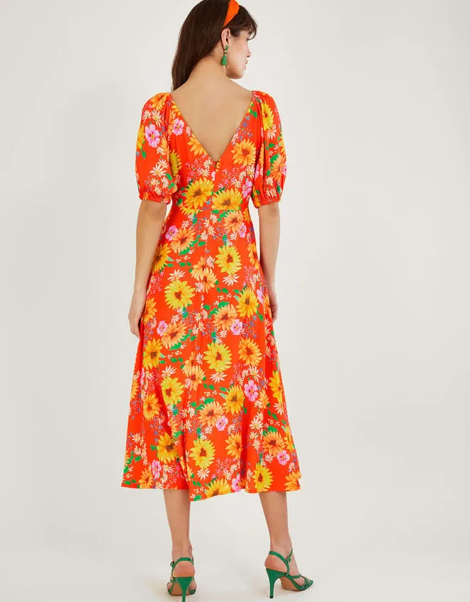 Women Manuela Sunflower Dress In Sustainable Viscose Orange Monsoon Occasionwear