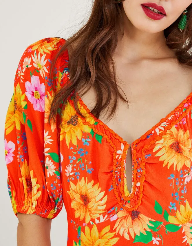 Women Manuela Sunflower Dress In Sustainable Viscose Orange Monsoon Occasionwear