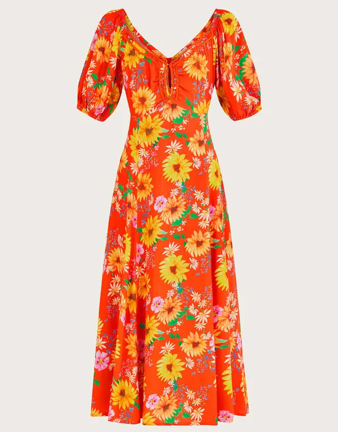 Women Manuela Sunflower Dress In Sustainable Viscose Orange Monsoon Occasionwear