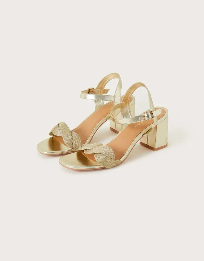 Women Massie Plait Detail Block Heeled Sandals Gold Monsoon Sandals