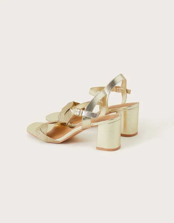 Women Massie Plait Detail Block Heeled Sandals Gold Monsoon Sandals