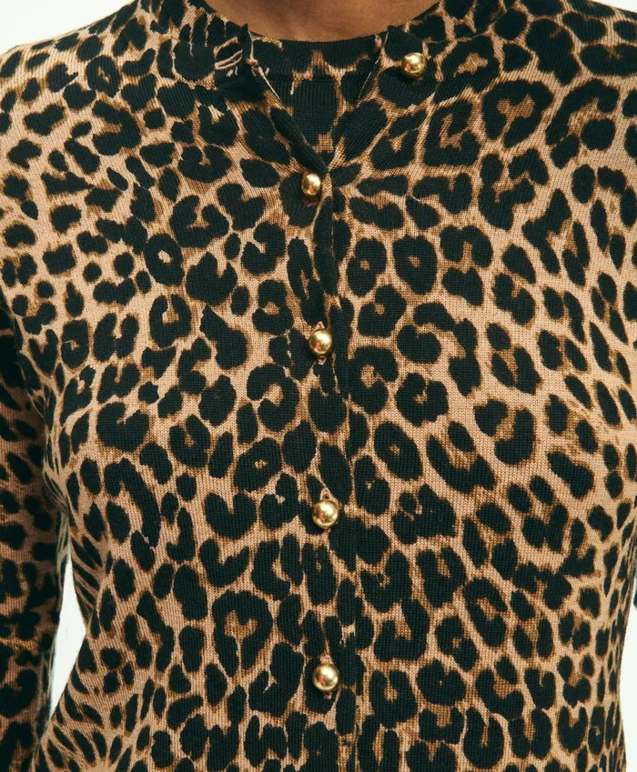 Women Merino Wool Leopard Print Cardigan Brownmulti Brooks Brothers Sweaters