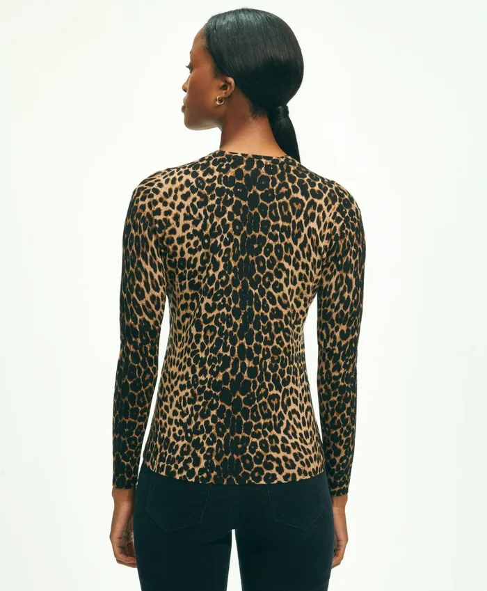 Women Merino Wool Leopard Print Cardigan Brownmulti Brooks Brothers Sweaters