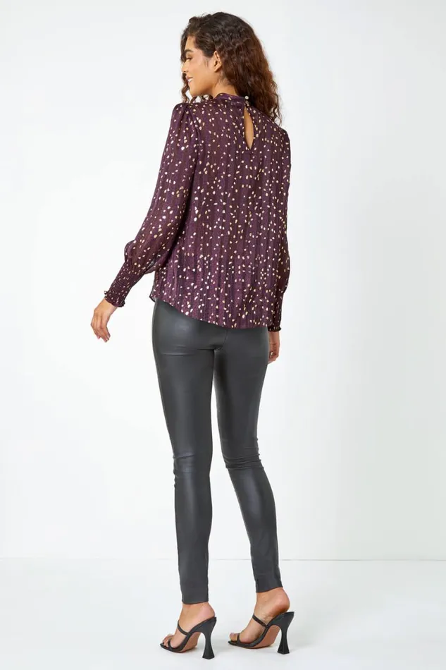 Women Metallic Animal Spot Print Chiffon Top Roman Tops