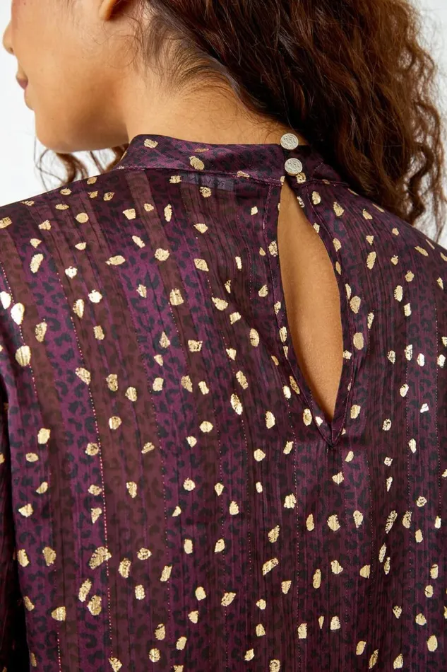 Women Metallic Animal Spot Print Chiffon Top Roman Tops