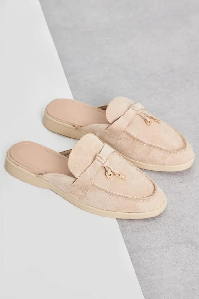 Women Mocassin En Velours Beige Ouvert Beige Brentiny Paris Loafers