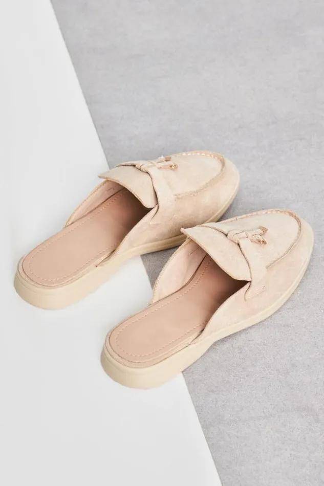 Women Mocassin En Velours Beige Ouvert Beige Brentiny Paris Loafers