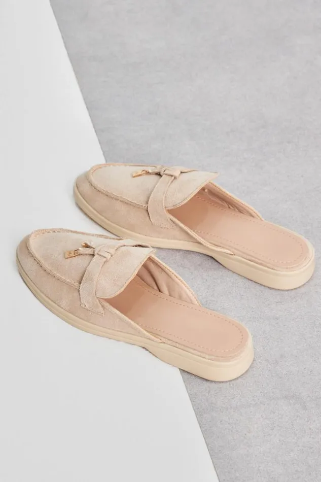 Women Mocassin En Velours Beige Ouvert Beige Brentiny Paris Loafers