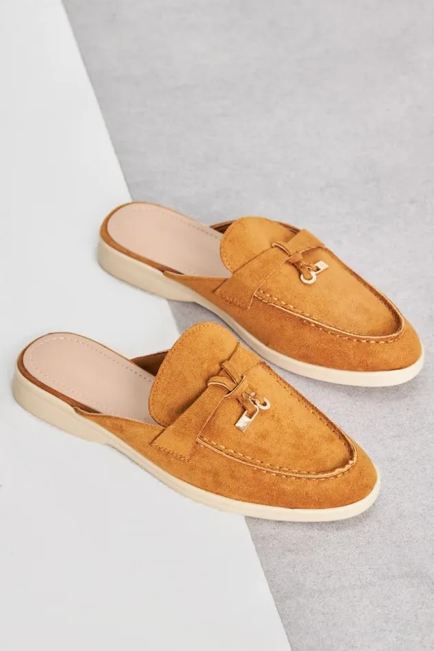 Women Mocassin En Velours Camel Ouvert Camel Brentiny Paris Loafers