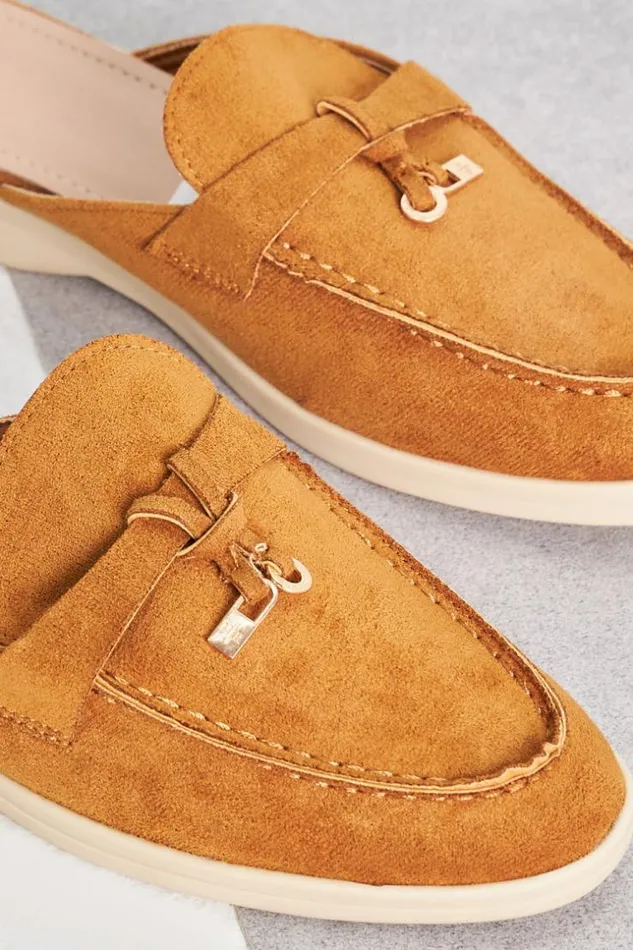 Women Mocassin En Velours Camel Ouvert Camel Brentiny Paris Loafers