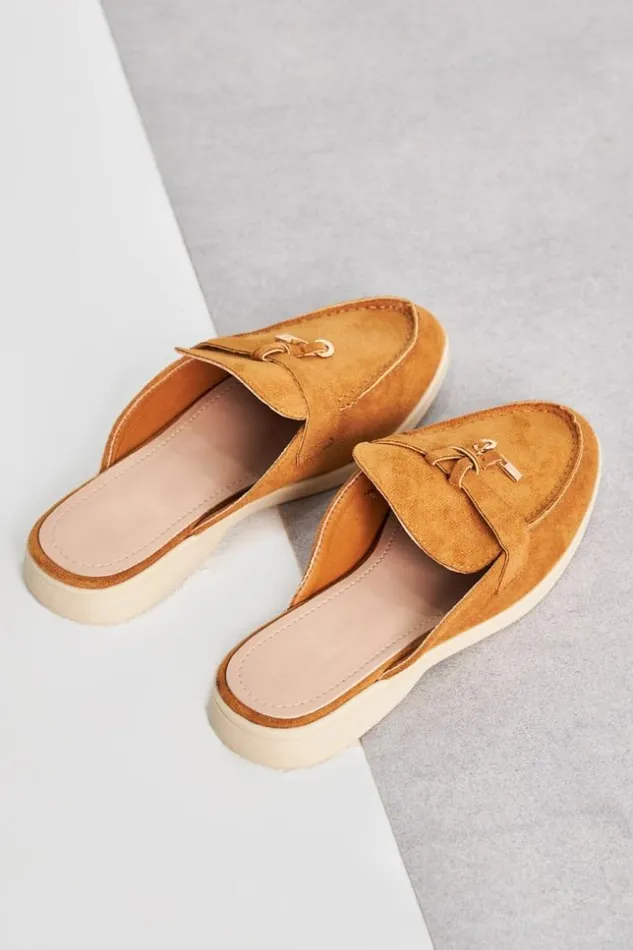 Women Mocassin En Velours Camel Ouvert Camel Brentiny Paris Loafers
